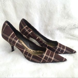 BCBGirls Plaid Brown Suede Heels